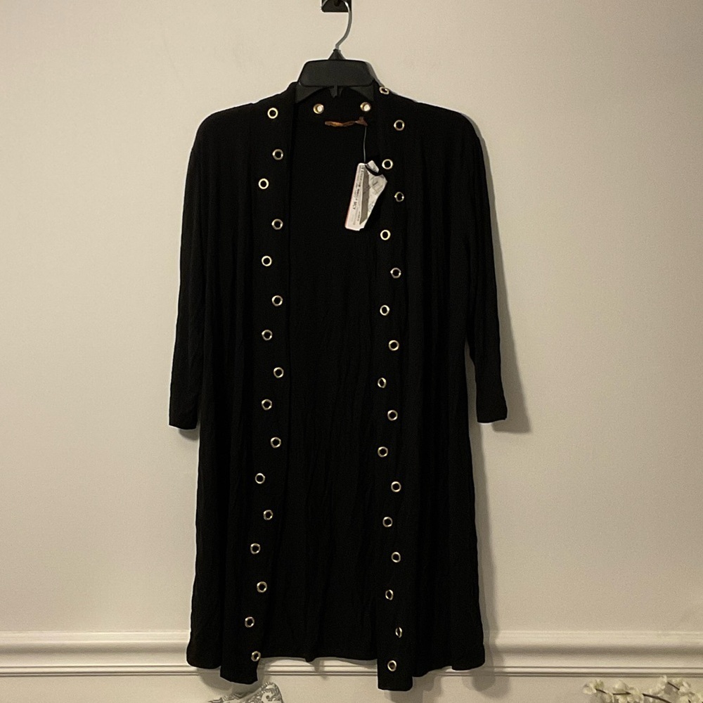 Belldini Black Cardigan with Eyelet Accents